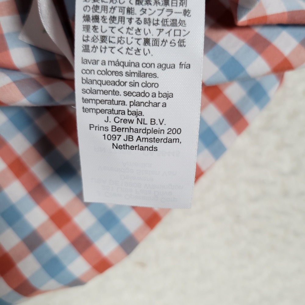 J.Crew Performance Shirt Mens M Orange Blue Gingham Slim Untucked Long Sleeve - Picture 9 of 12
